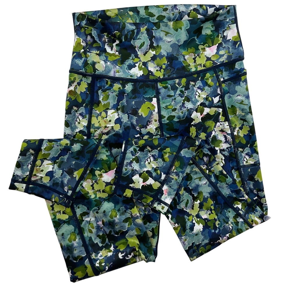 Sweaty Betty Super Sculpt 7/8 Yoga Leggings Blue Green Floral Womens Small